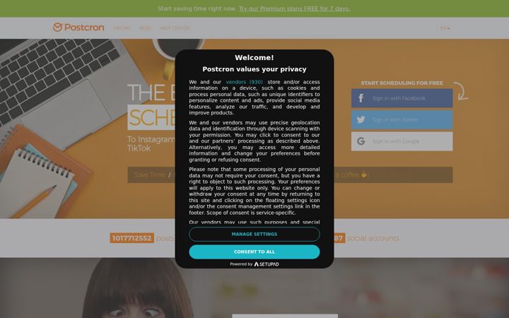 Captura de pantalla de postcron.com