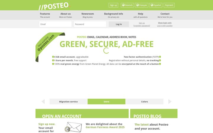 Posnetek zaslona posteo.de