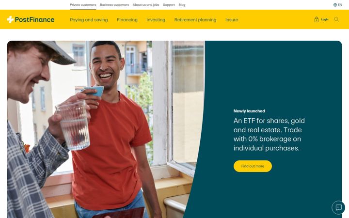 Captura de pantalla de postfinance.ch