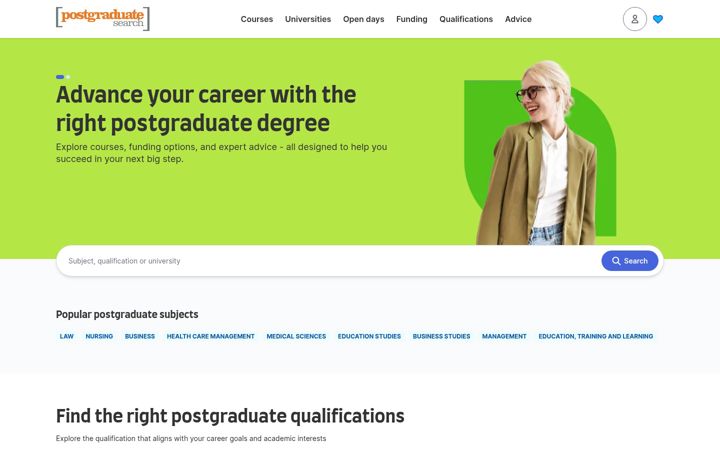 Screenshot of postgraduatesearch.com