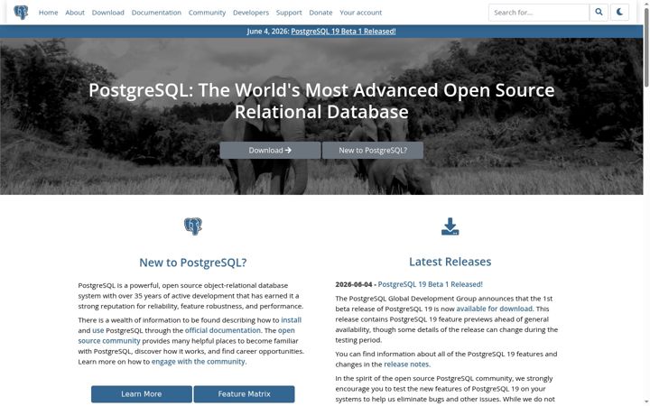 Ekraanipilt saidist postgresql.org