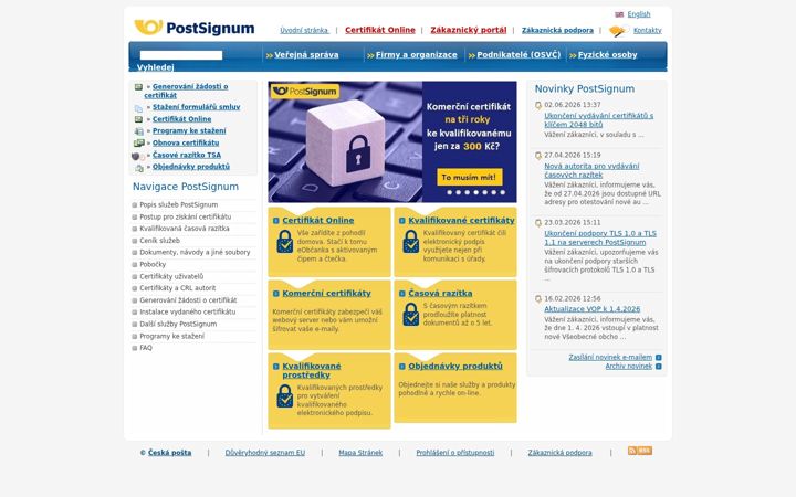 Screenshot of postsignum.cz