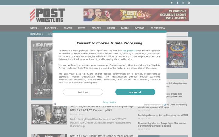 Screenshot of postwrestling.com