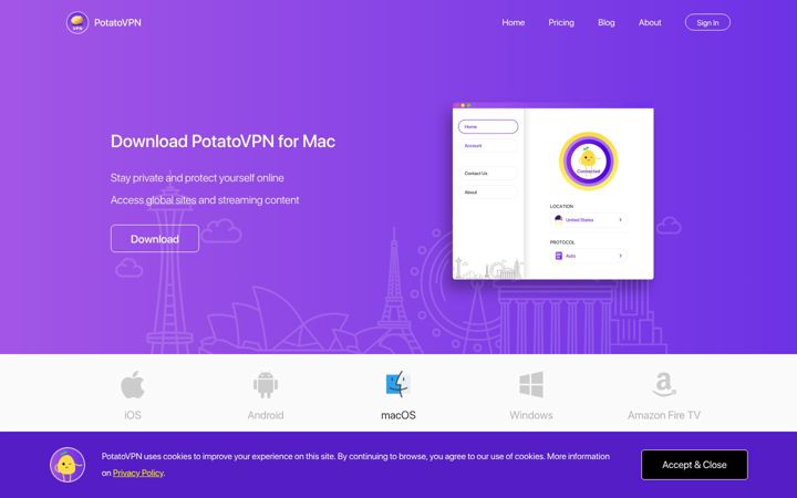 Screenshot of potatovpn.com