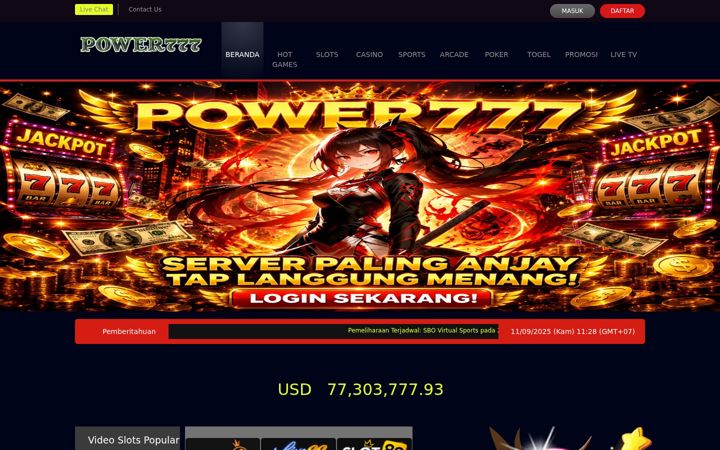 Screenshot stránky power777.site