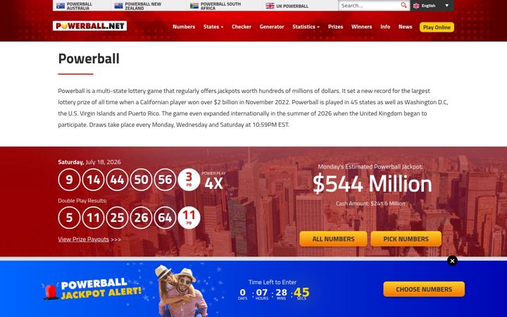 Screenshot of powerball.net
