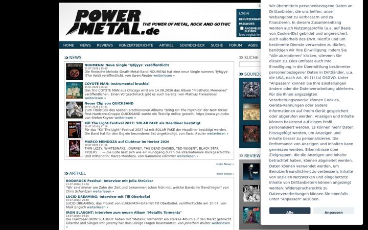 Snímek obrazovky powermetal.de