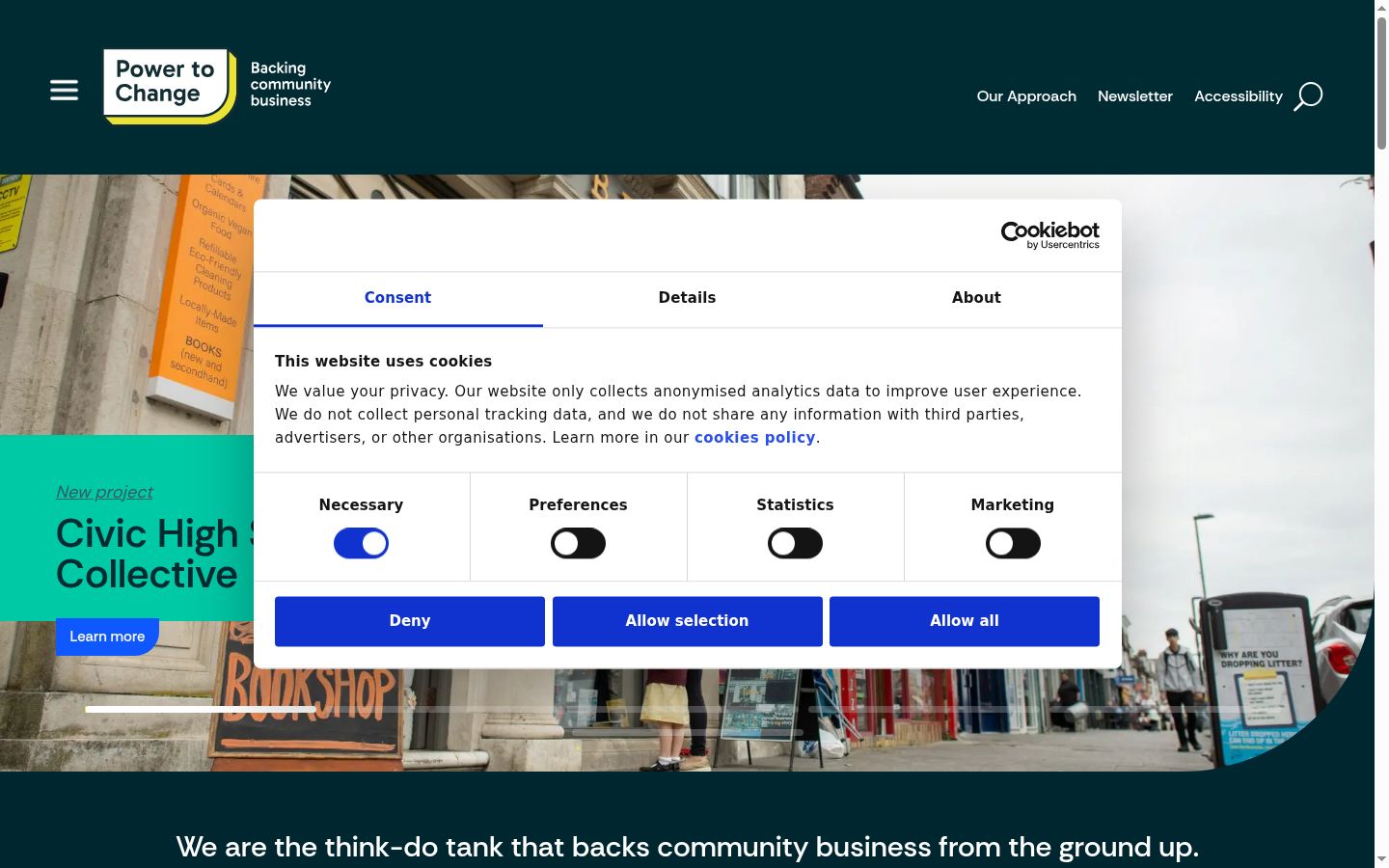 Screenshot of the consent banner shown before any interaction