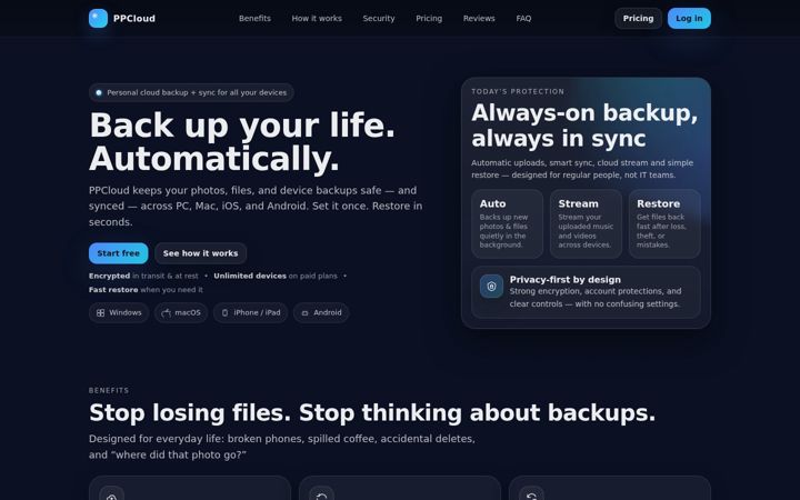 Capture d'écran de ppcloudbackup.com