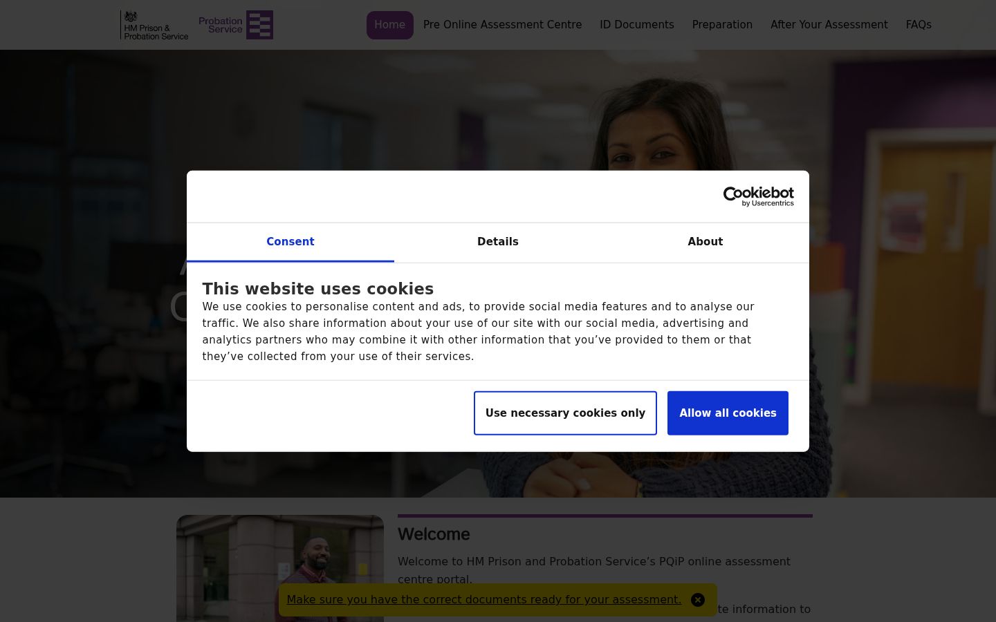 Screenshot of the consent banner shown before any interaction