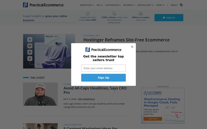 Kuvakaappaus sivustosta practicalecommerce.com