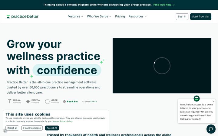 Képernyőkép: practicebetter.io