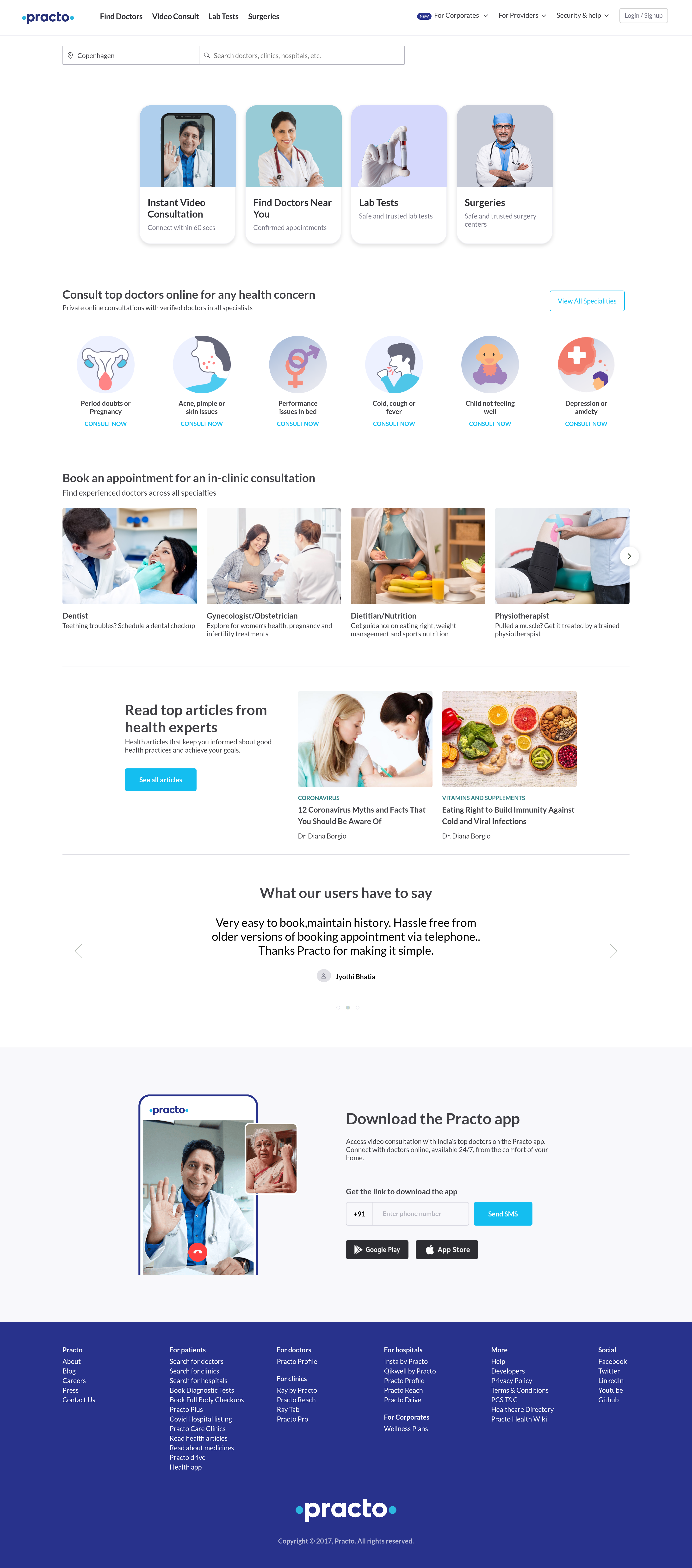 Screenshot of practo.com