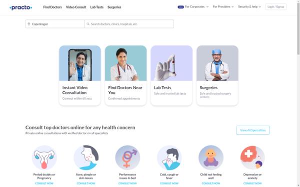 Screenshot of practo.com