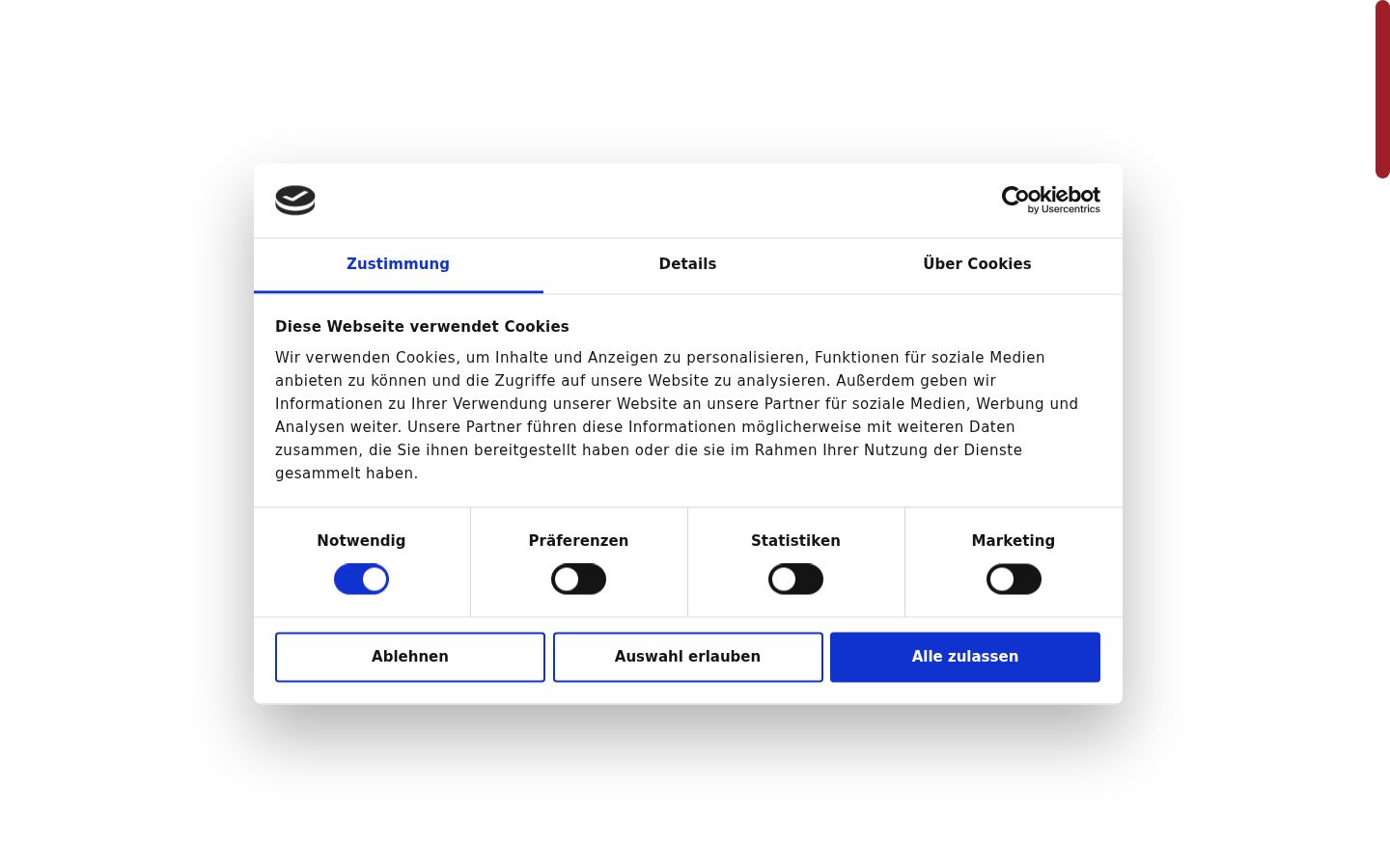 Zrzut ekranu banera zgody wyświetlanego przed jakąkolwiek interakcją