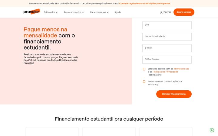 Screenshot of pravaler.com.br