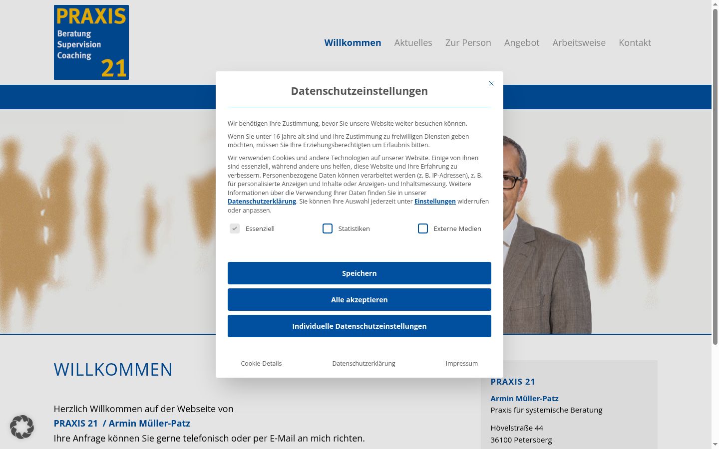 Screenshot des Einwilligungsbanners vor jeglicher Interaktion
