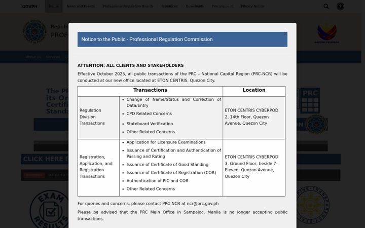 Screenshot of prc.gov.ph