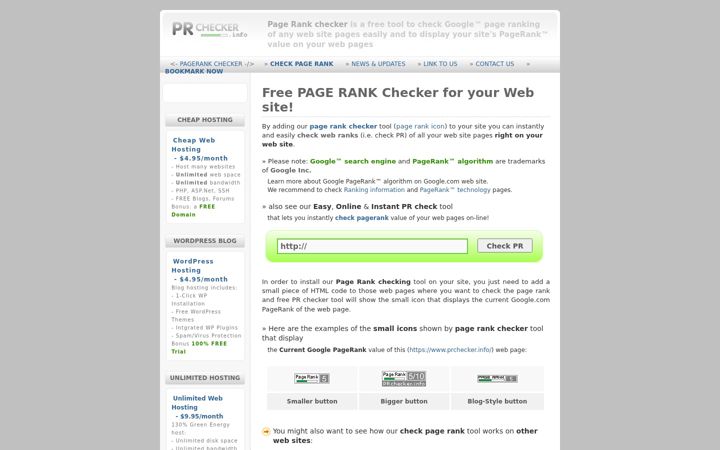 Screenshot of prchecker.info