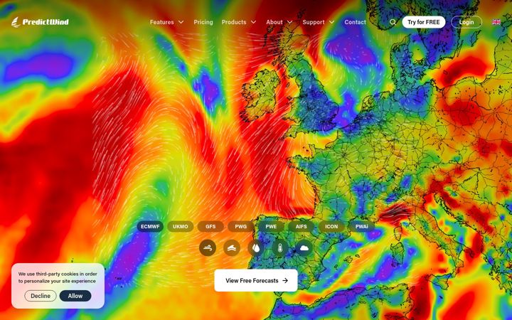 Screenshot von predictwind.com