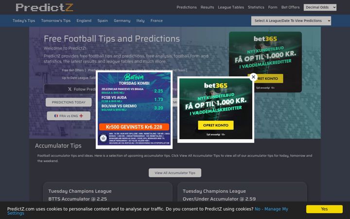 Екранна снимка на predictz.com