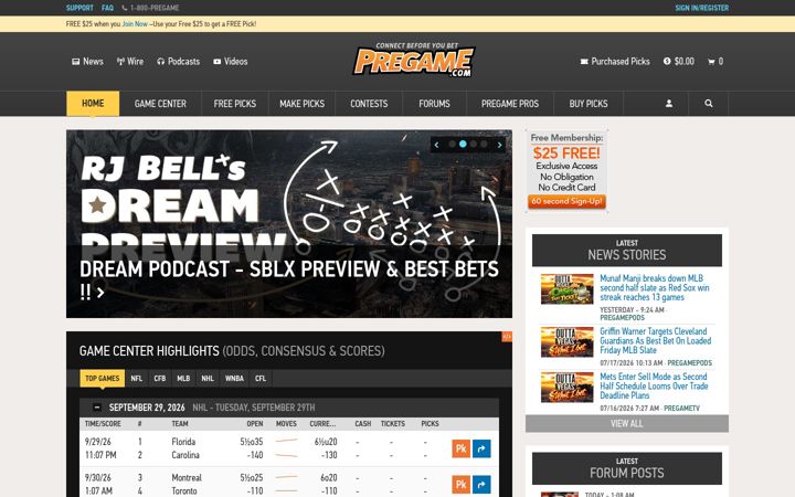 Screenshot of pregame.com