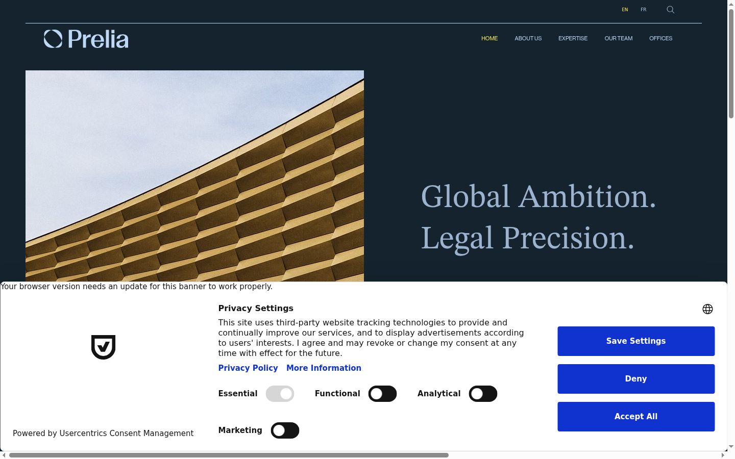 Captura de ecrã do banner de consentimento apresentado antes de qualquer interação