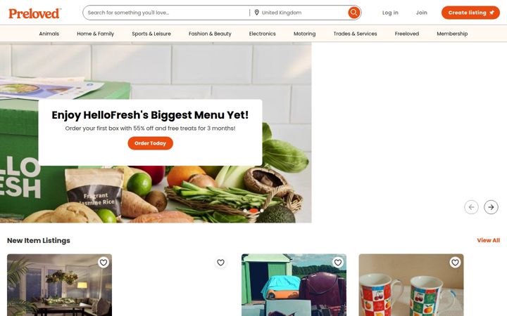 Screenshot of preloved.co.uk