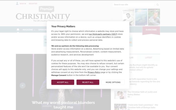 Screenshot of premierchristianity.com