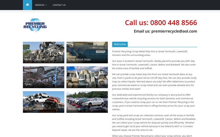 Screenshot stránky premierrecyclingskips.com