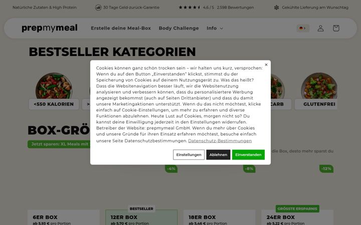 Screenshot of prepmymeal.com