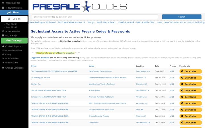 Screenshot of presale.codes