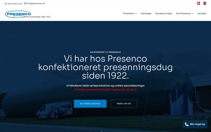Screenshot ta' presenco.dk
