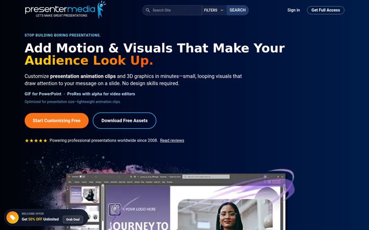 Screenshot of presentermedia.com