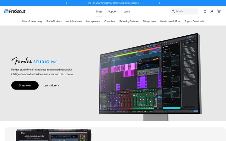 Skärmbild av presonus.com