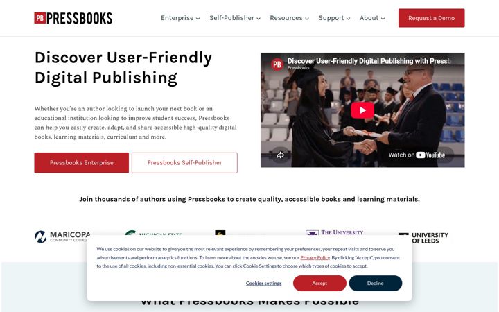 Screenshot of pressbooks.com
