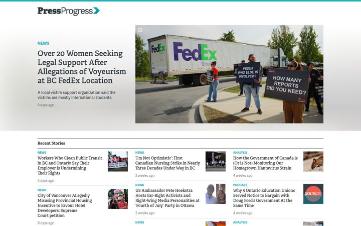 Screenshot of pressprogress.ca