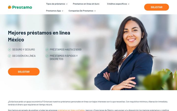 Screenshot stránky prestamoss.com.mx