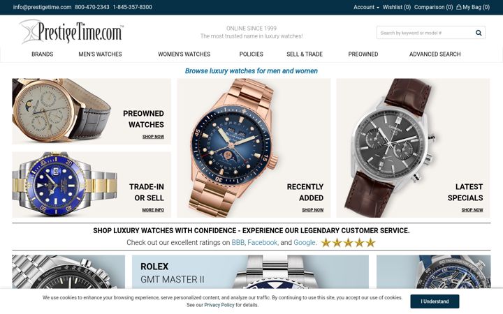 Screenshot of prestigetime.com