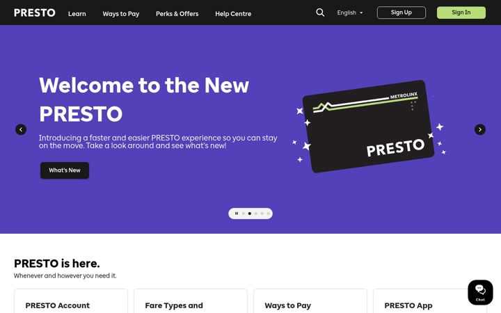 Zrzut ekranu prestocard.ca