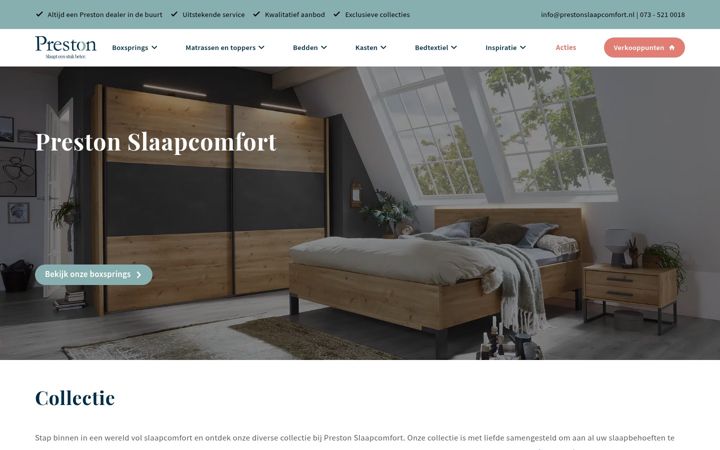 Skærmbillede af prestonslaapcomfort.nl