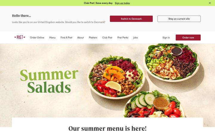 Screenshot of pret.co.uk