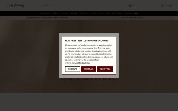 Screenshot of prettylittlething.com.au