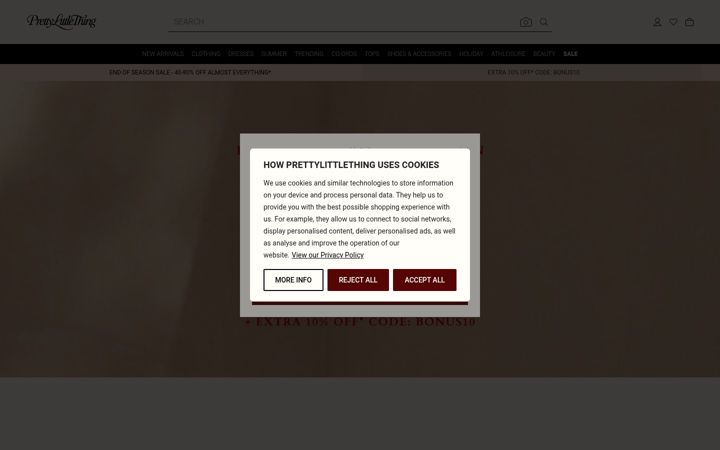 Screenshot of prettylittlething.ie