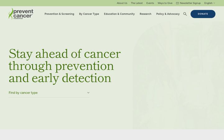Screenshot von preventcancer.org
