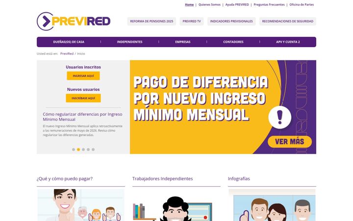 Screenshot of previred.com