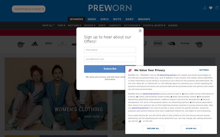 Screenshot of preworn.com