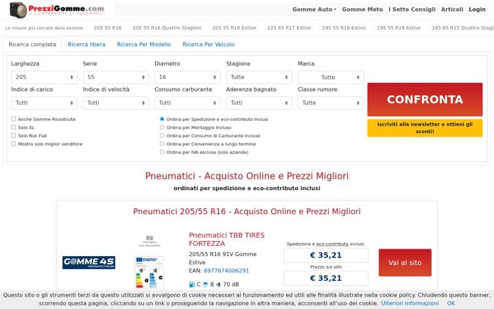 Screenshot of prezzigomme.com