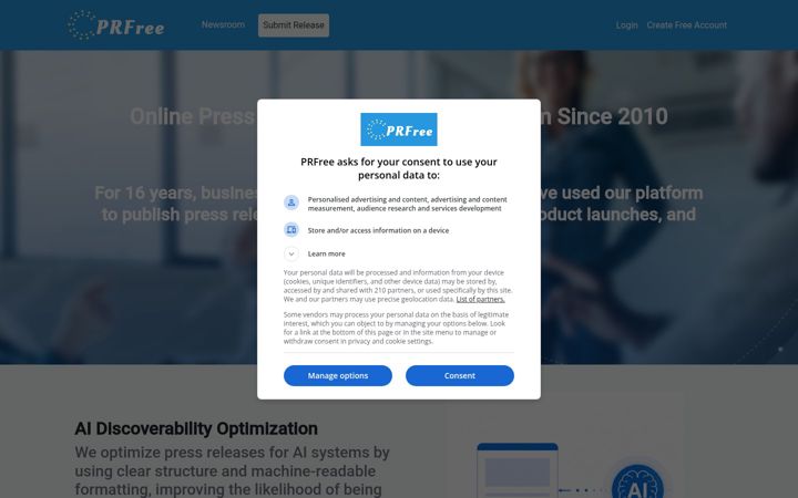 Screenshot of prfree.org
