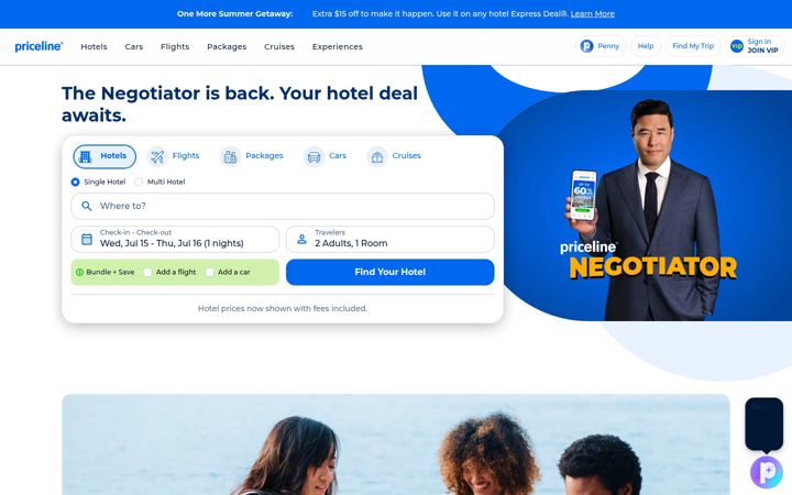 Screenshot ta' priceline.com